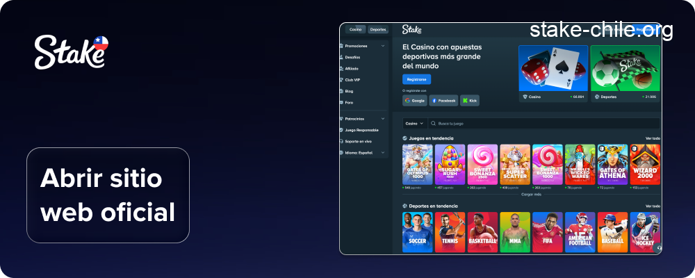 Abrir el sitio web oficial de Stake