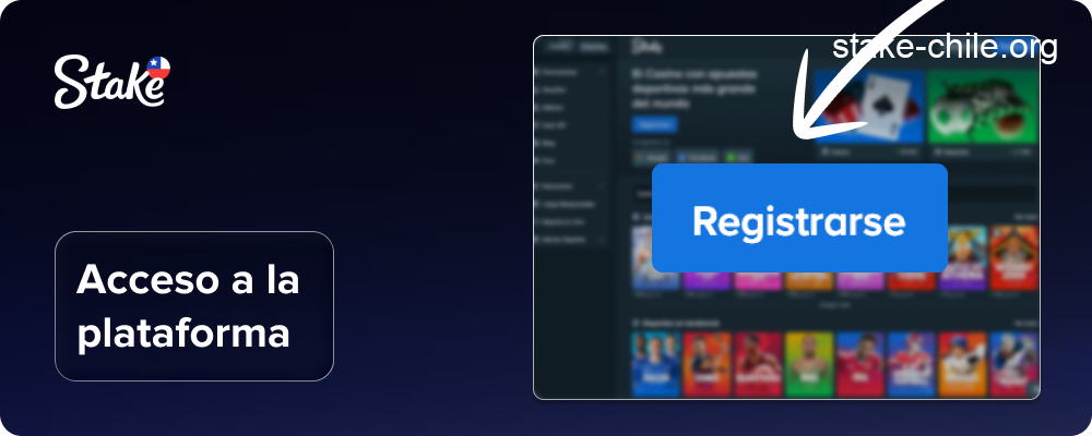 Regístrate en Stake Chile haciendo clic en el botón "Registrarse".
