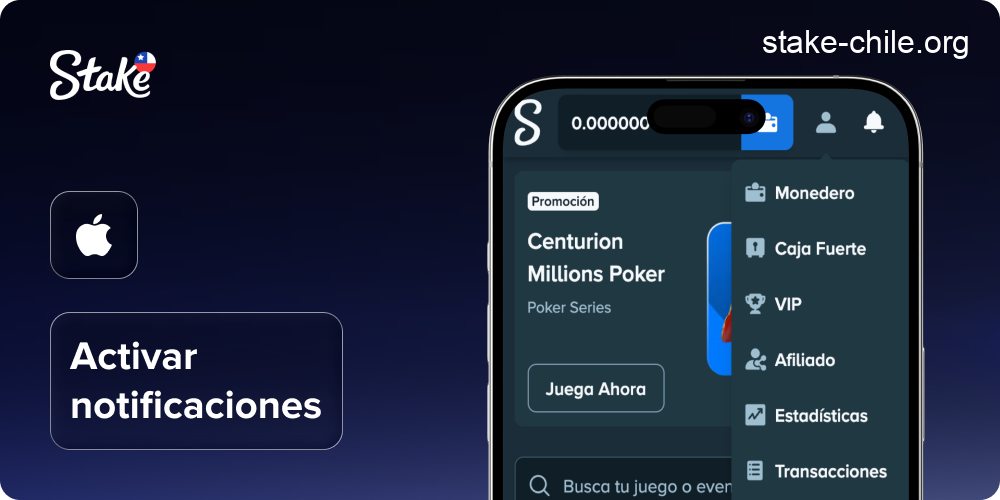 Activa las notificaciones en la aplicación móvil de Stake para iOS.