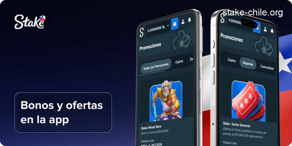 Ofertas de bonos y promociones en la aplicación móvil de Stake