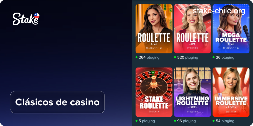 Juegos de casino clásicos en la aplicación móvil Stake para dispositivos Android e iOS