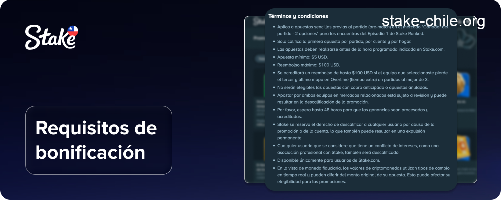 Lea los requisitos para el bono en Stake Chile