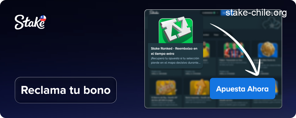 Reclama la promoción y haz clic en el botón "Apuesta ahora" en Stake Chile