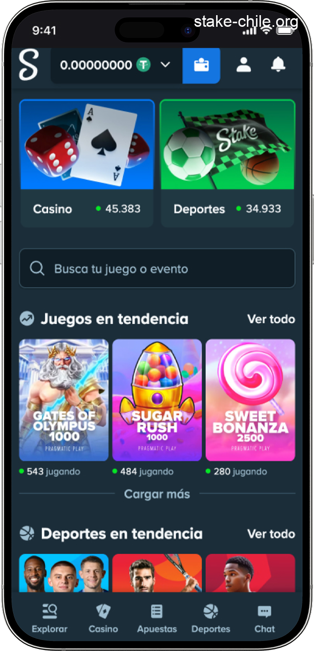 Captura de pantalla de la aplicación móvil Stake