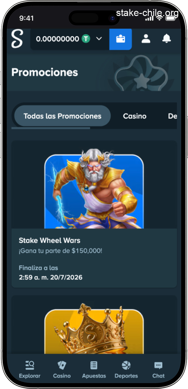 Captura de pantalla de la aplicación móvil Stake