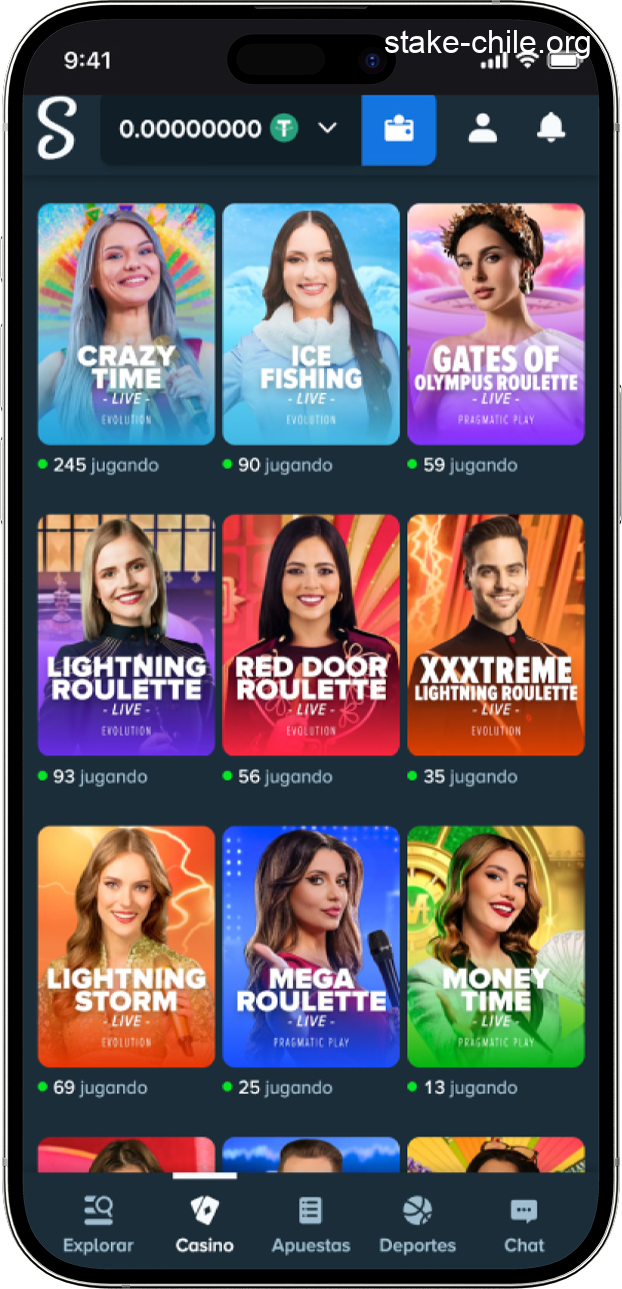 Captura de pantalla de la aplicación móvil Stake