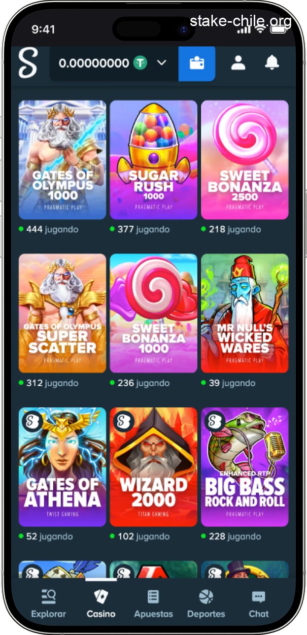 Captura de pantalla de la aplicación móvil Stake