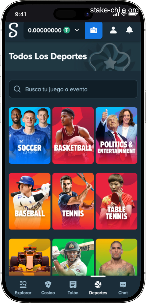 Captura de pantalla de la aplicación móvil Stake